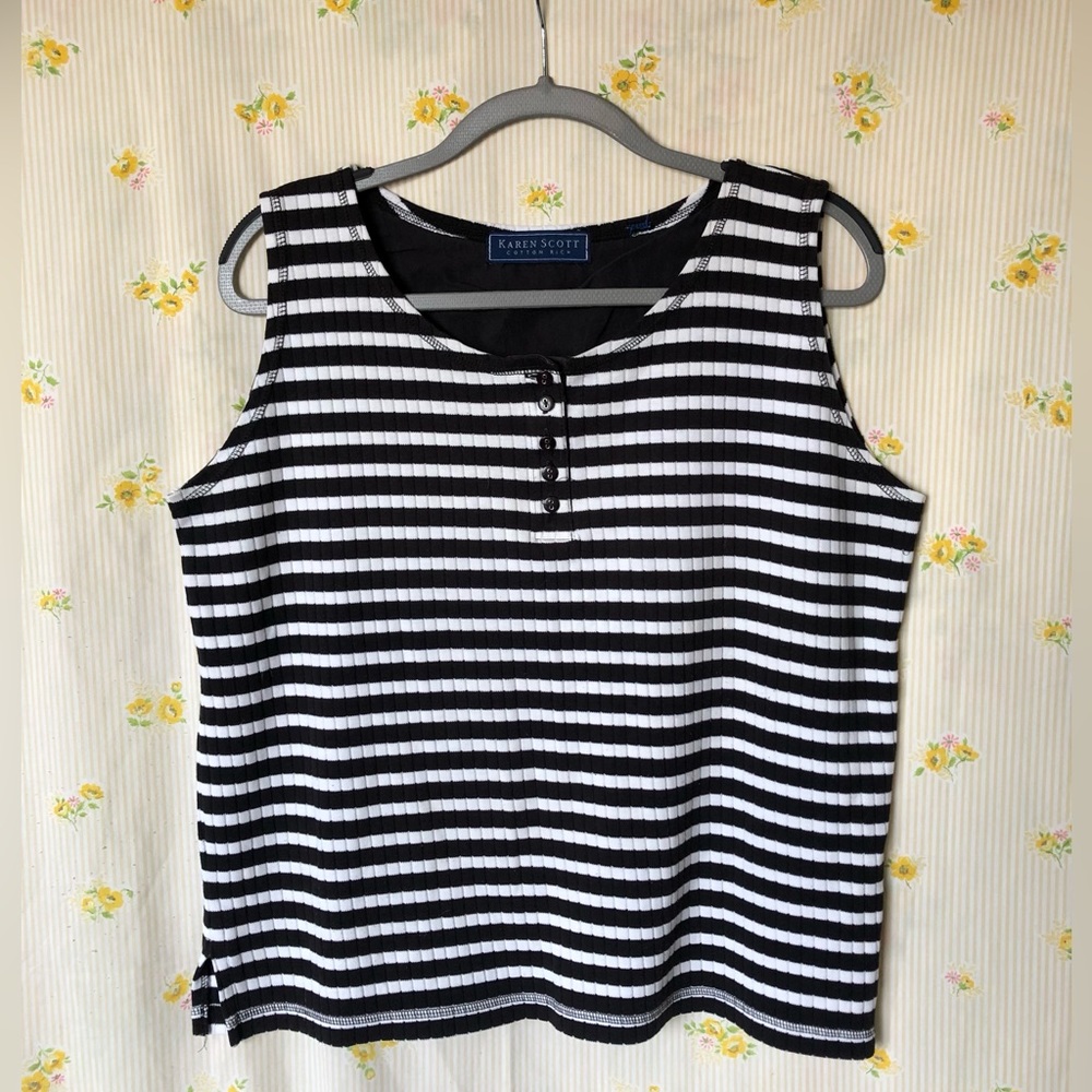 Vintage Striped Henley Tank Top